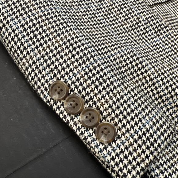 Ralph Ralph Lauren Blazer Sport Coat Mens‎ 44L Black Cream Blue Houndstooth Silk - Picture 3 of 12